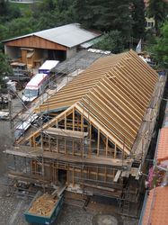 Blick von oben auf die neue Dachkonstruktion